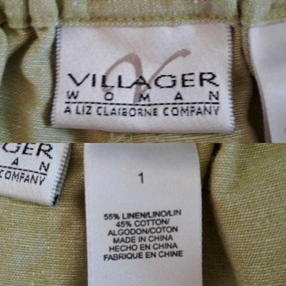 Villager Linen High Rise Drawstring Baggy Crop Pants Pockets Pastel Green Sz 1 - Picture 3 of 9